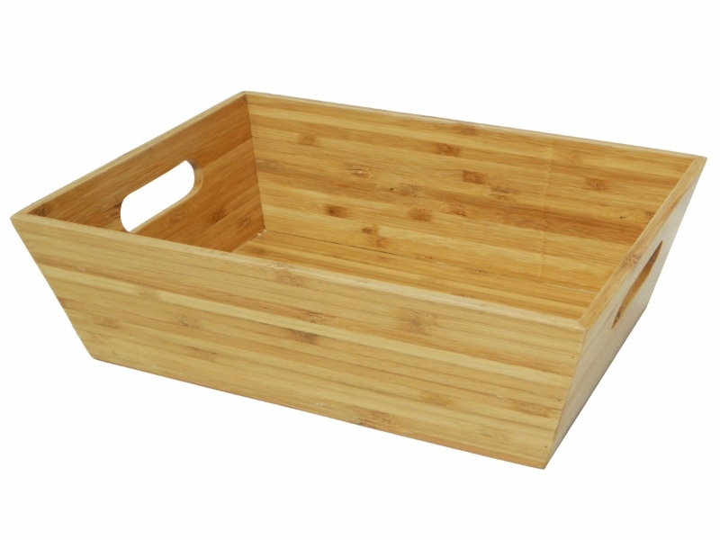 Professional-grade Tapered Bamboo Storage Bin with Cutout Handles